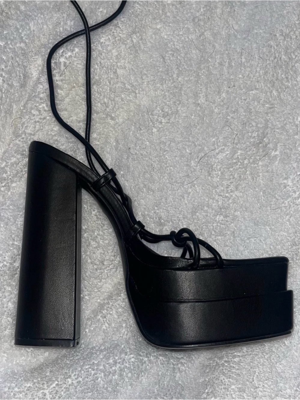 Public Desire Black Lace-Up Platform Block Heel Sandals